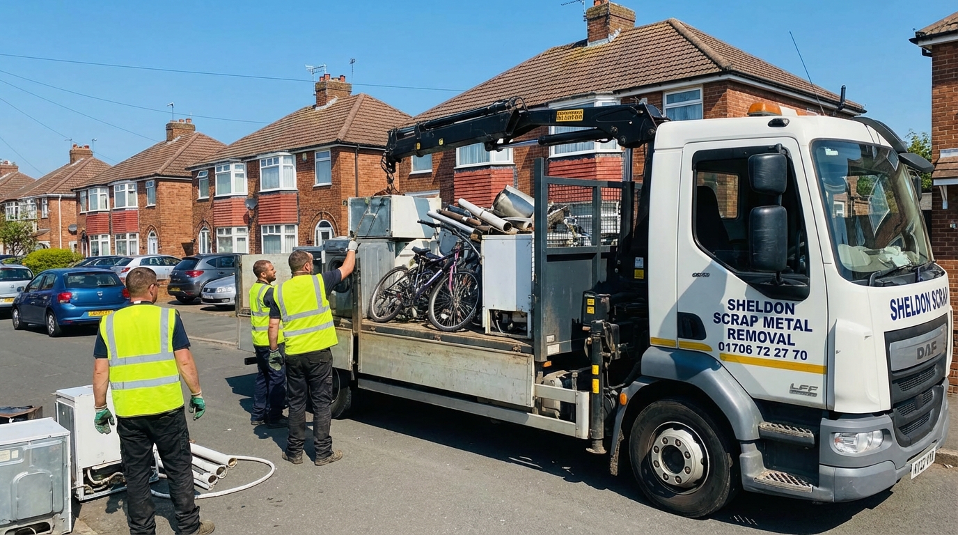 Professional Scrap Metal Removal team in Sheldon loading waste into van