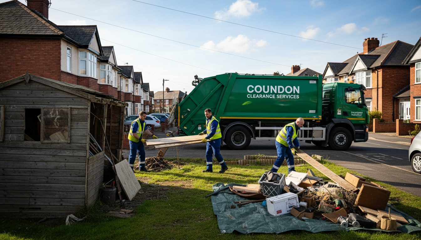 Professional Shed Clearance team in Coundon loading waste into van