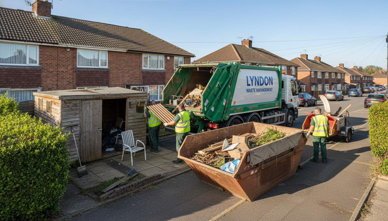 Professional Shed Clearance team in Lyndon loading waste into van