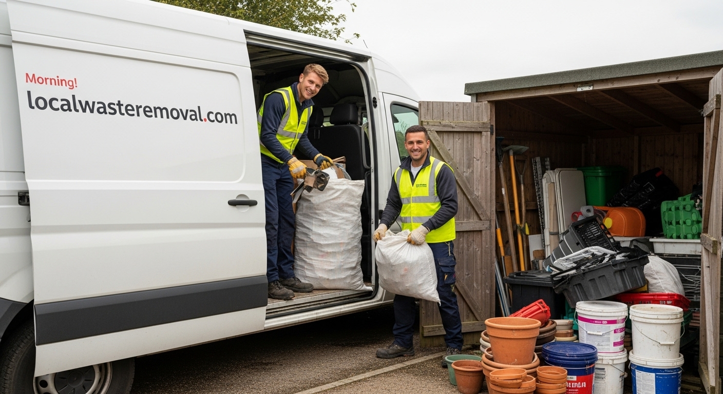 Professional Shed Clearance team in Mere Green loading waste into van