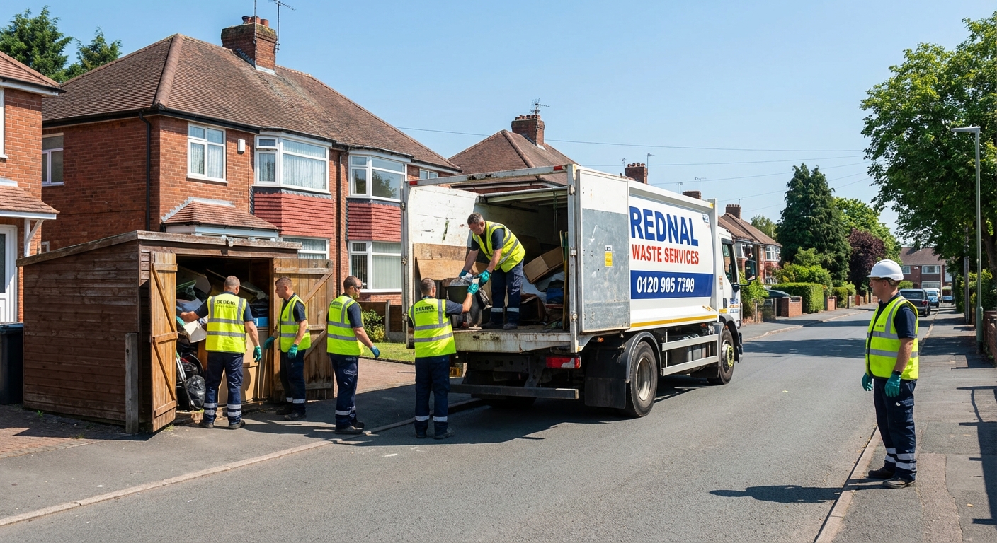 Professional Shed Clearance team in Rednal loading waste into van