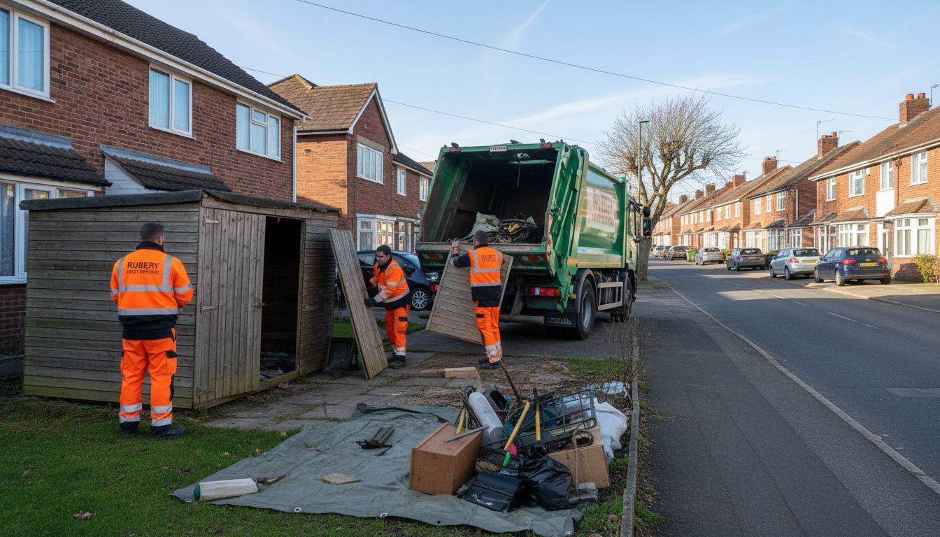 Professional Shed Clearance team in Rubery loading waste into van