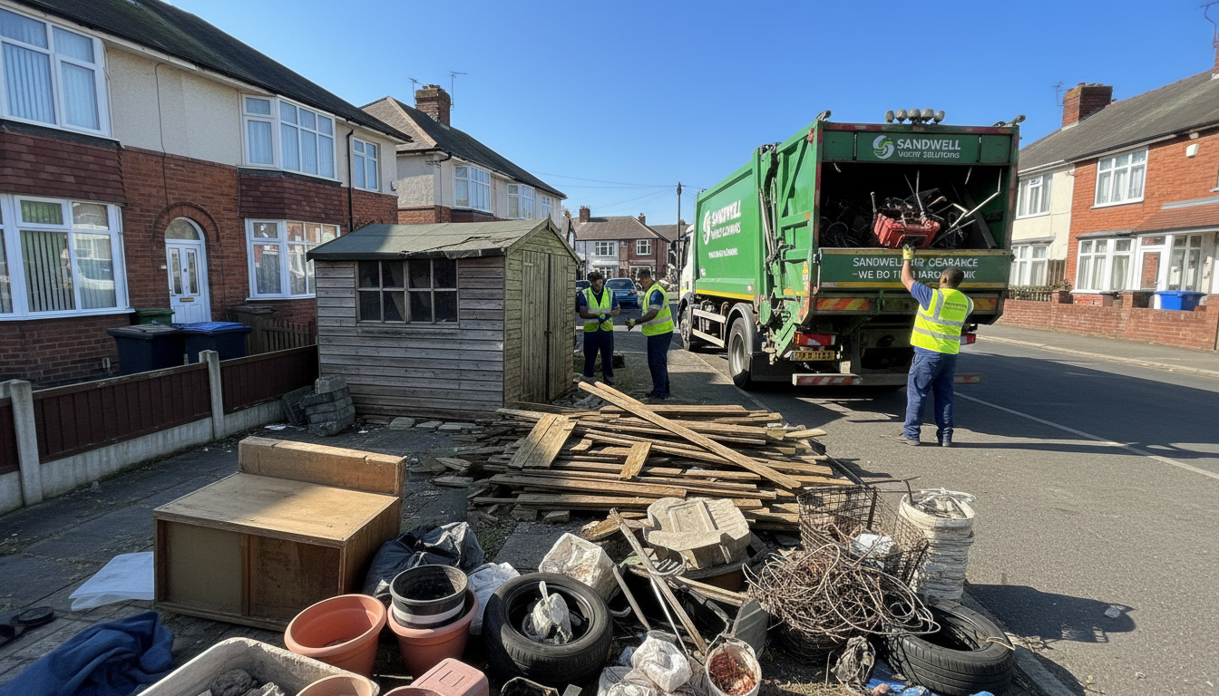 Professional Shed Clearance team in Sandwell loading waste into van