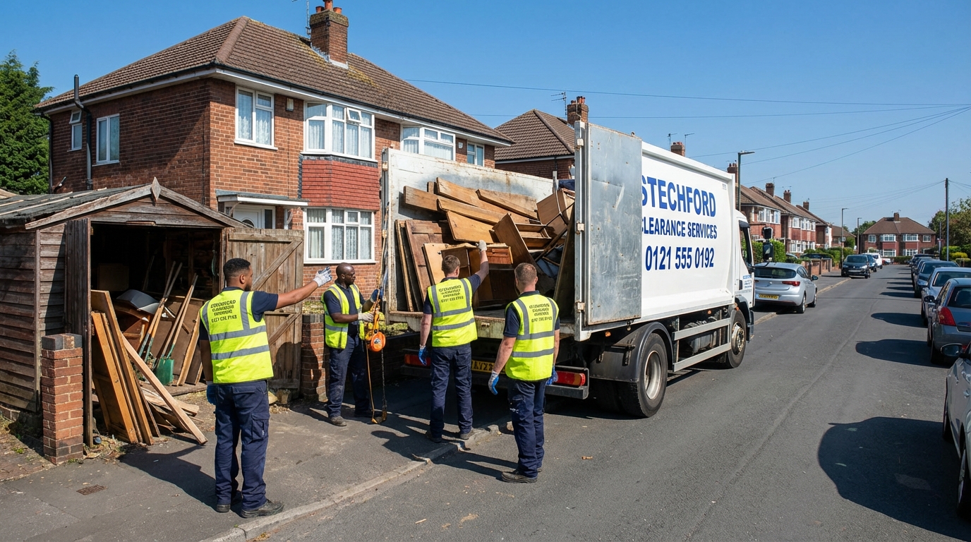 Professional Shed Clearance team in Stechford loading waste into van