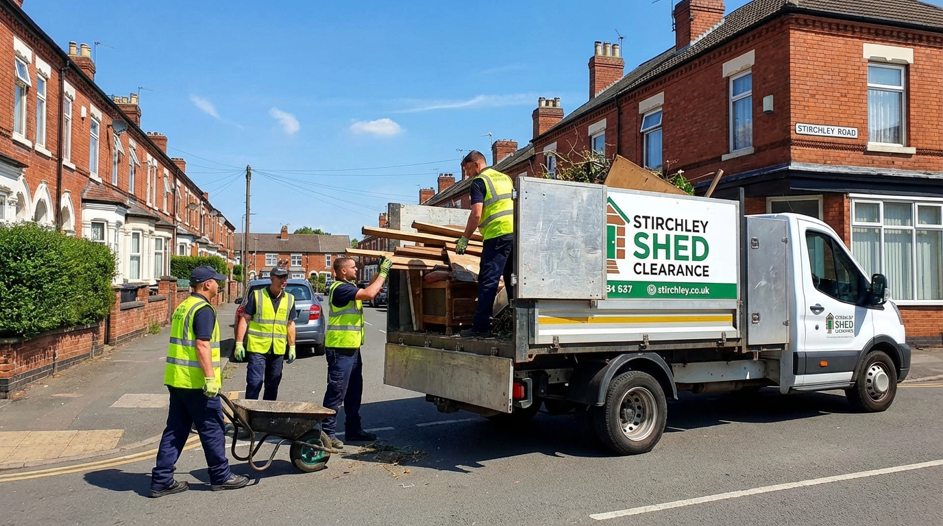 Professional Shed Clearance team in Stirchley loading waste into van