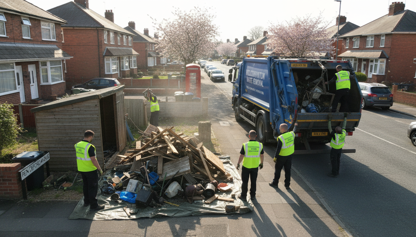 Professional Shed Clearance team in Wolverhampton loading waste into van