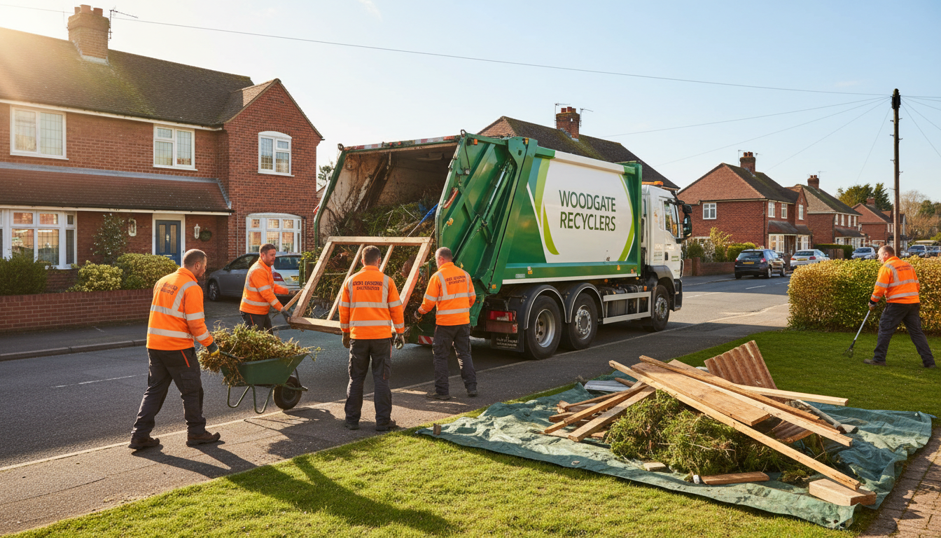 Professional Shed Clearance team in Woodgate loading waste into van