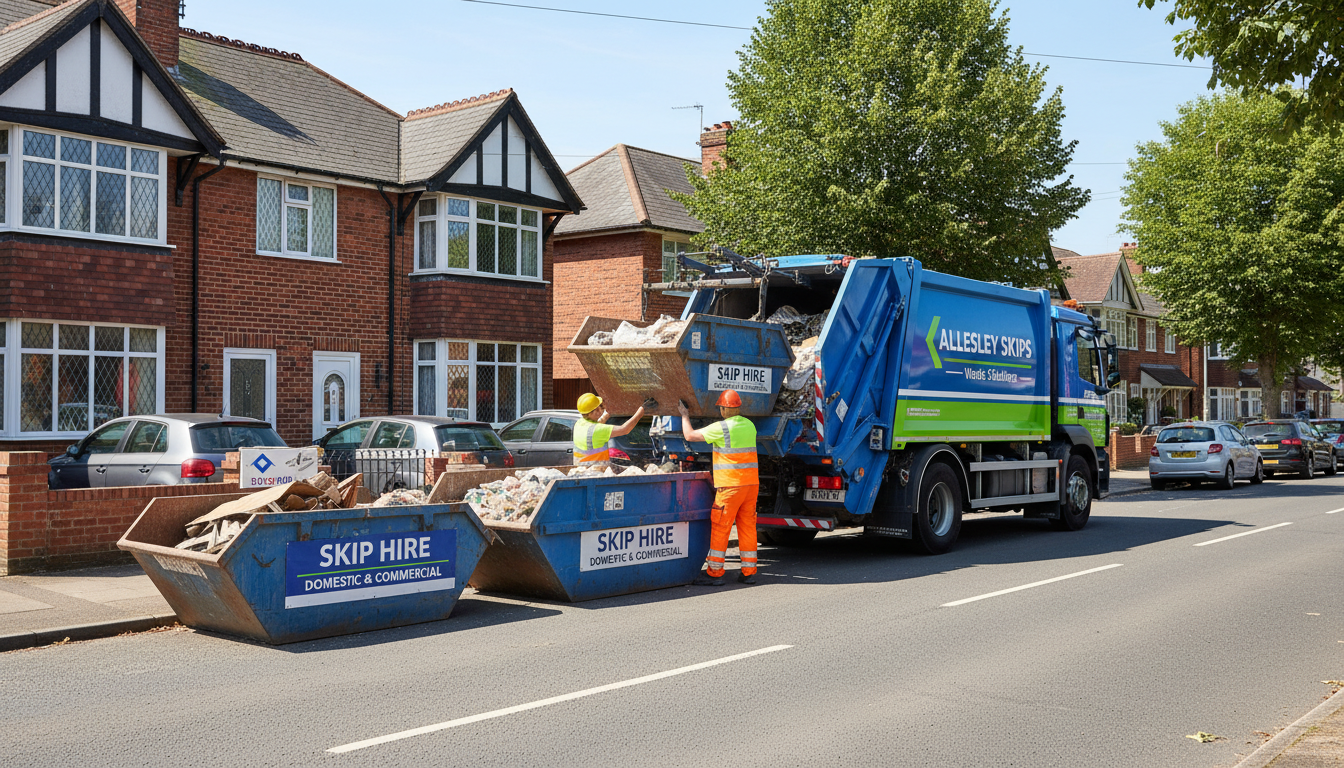 Professional Skip Hire team in Allesley loading waste into van