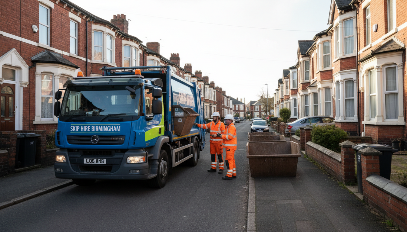 Professional Skip Hire team in Birmingham loading waste into van