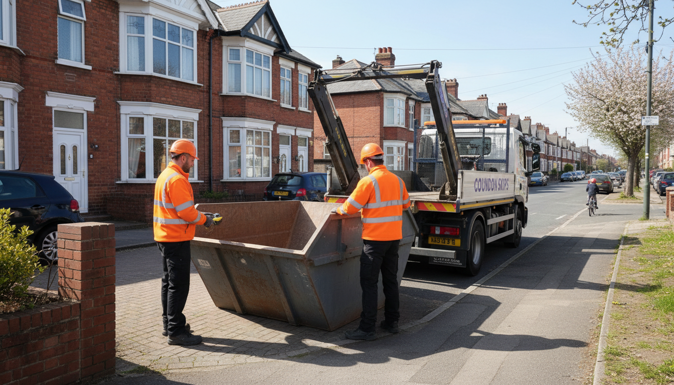 Professional Skip Hire team in Coundon loading waste into van