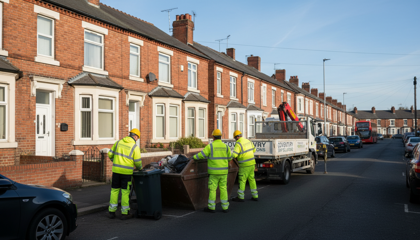 Professional Skip Hire team in Coventry loading waste into van