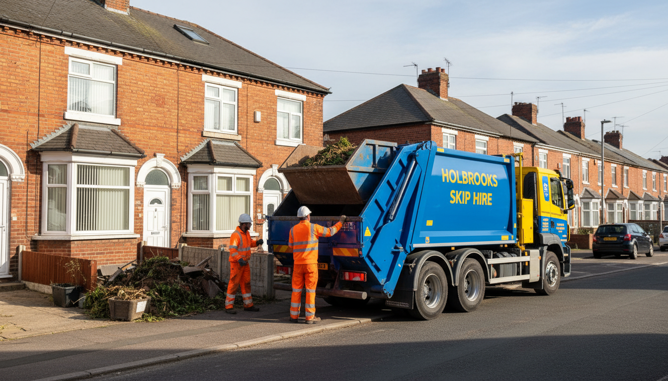 Professional Skip Hire team in Holbrooks loading waste into van