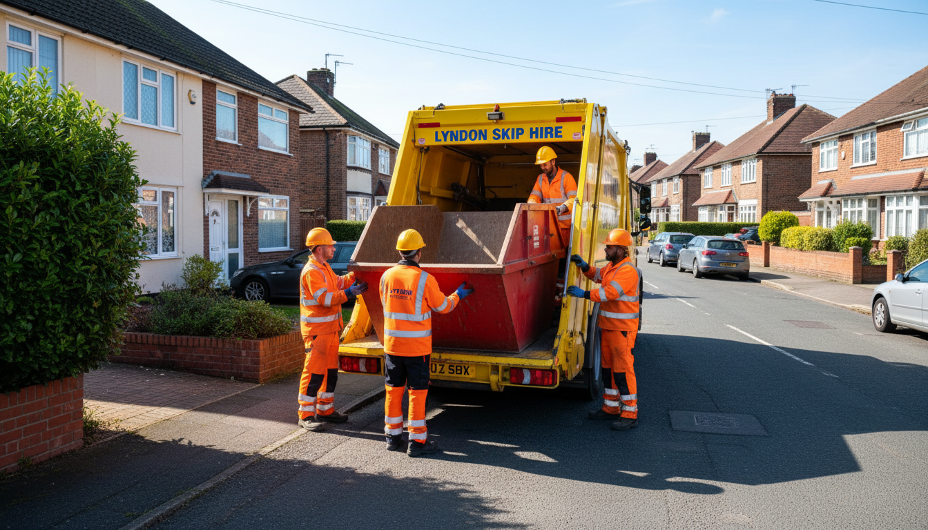Professional Skip Hire team in Lyndon loading waste into van