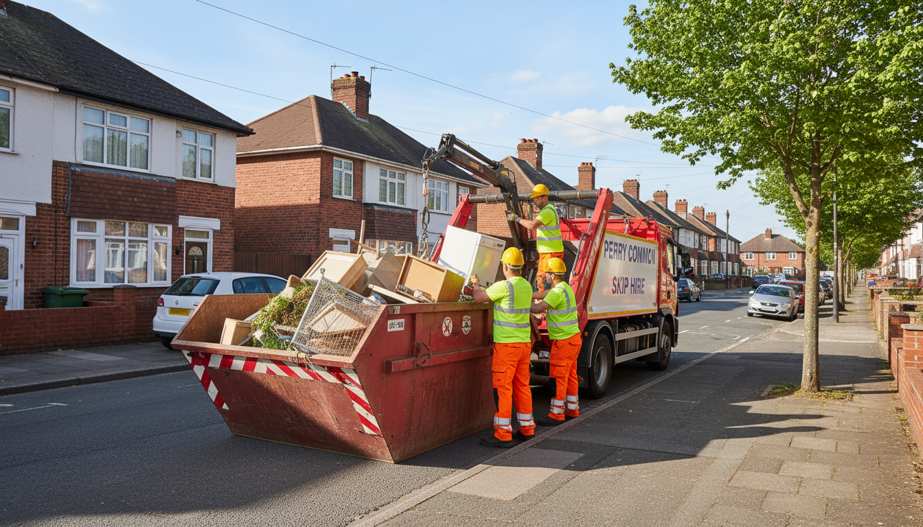 Professional Skip Hire team in Perry Common loading waste into van