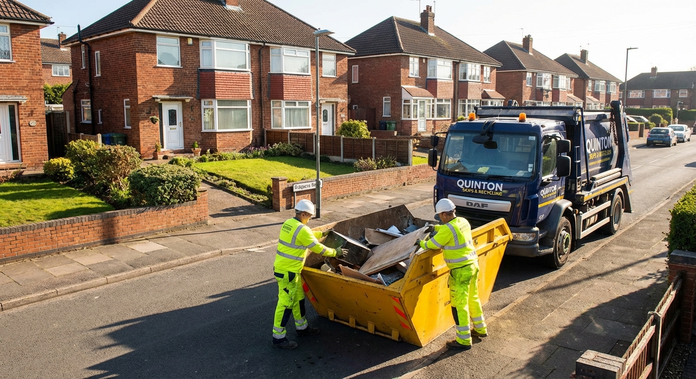Professional Skip Hire team in Quinton loading waste into van