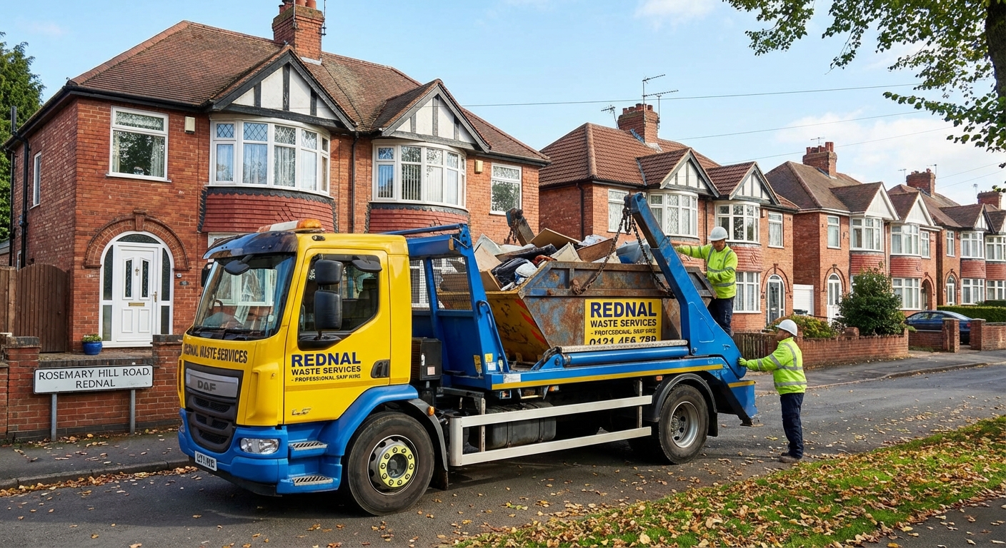 Professional Skip Hire team in Rednal loading waste into van