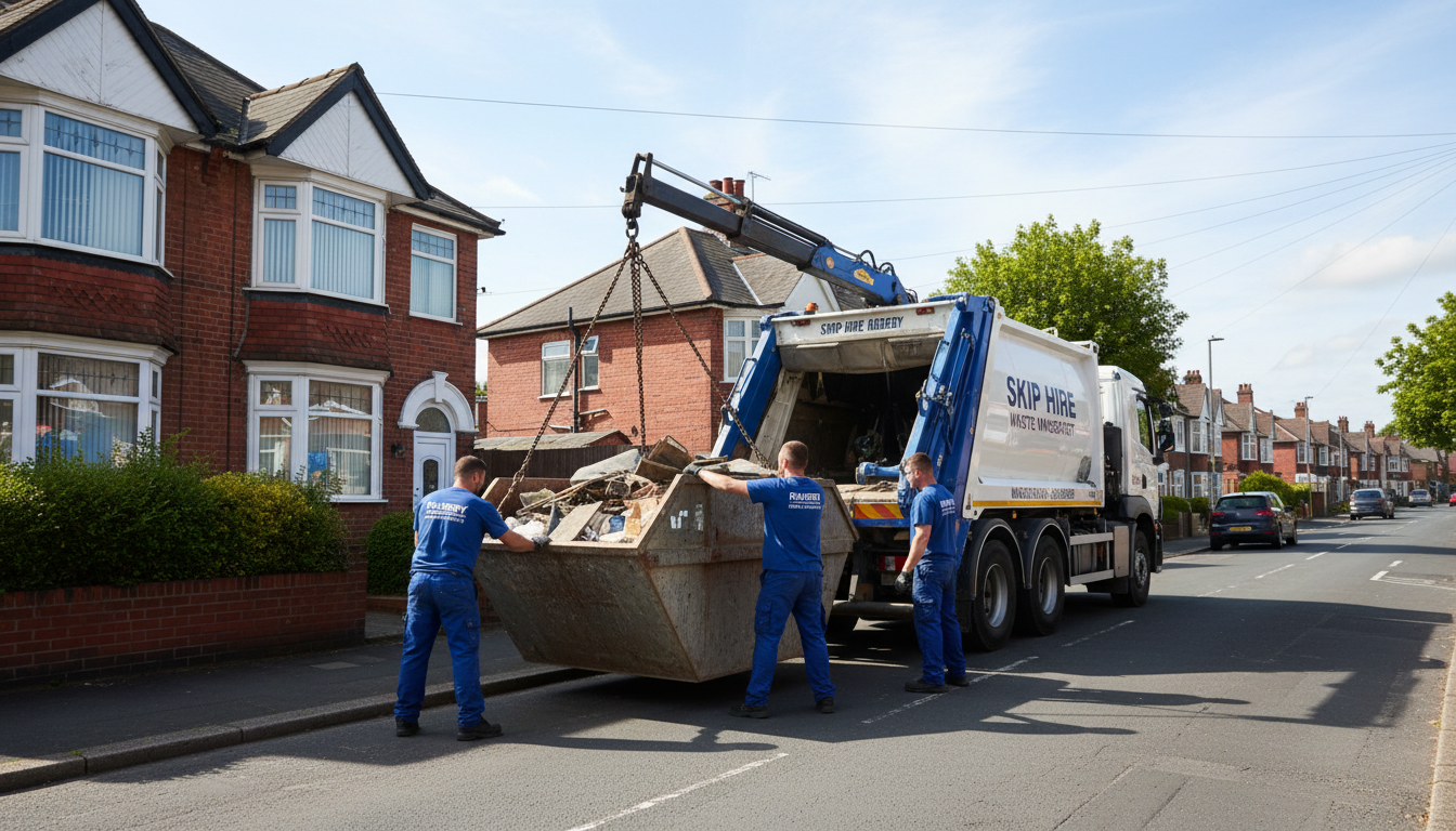Professional Skip Hire team in Rubery loading waste into van