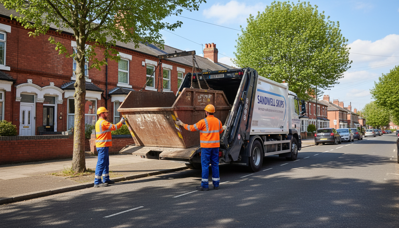 Professional Skip Hire team in Sandwell loading waste into van
