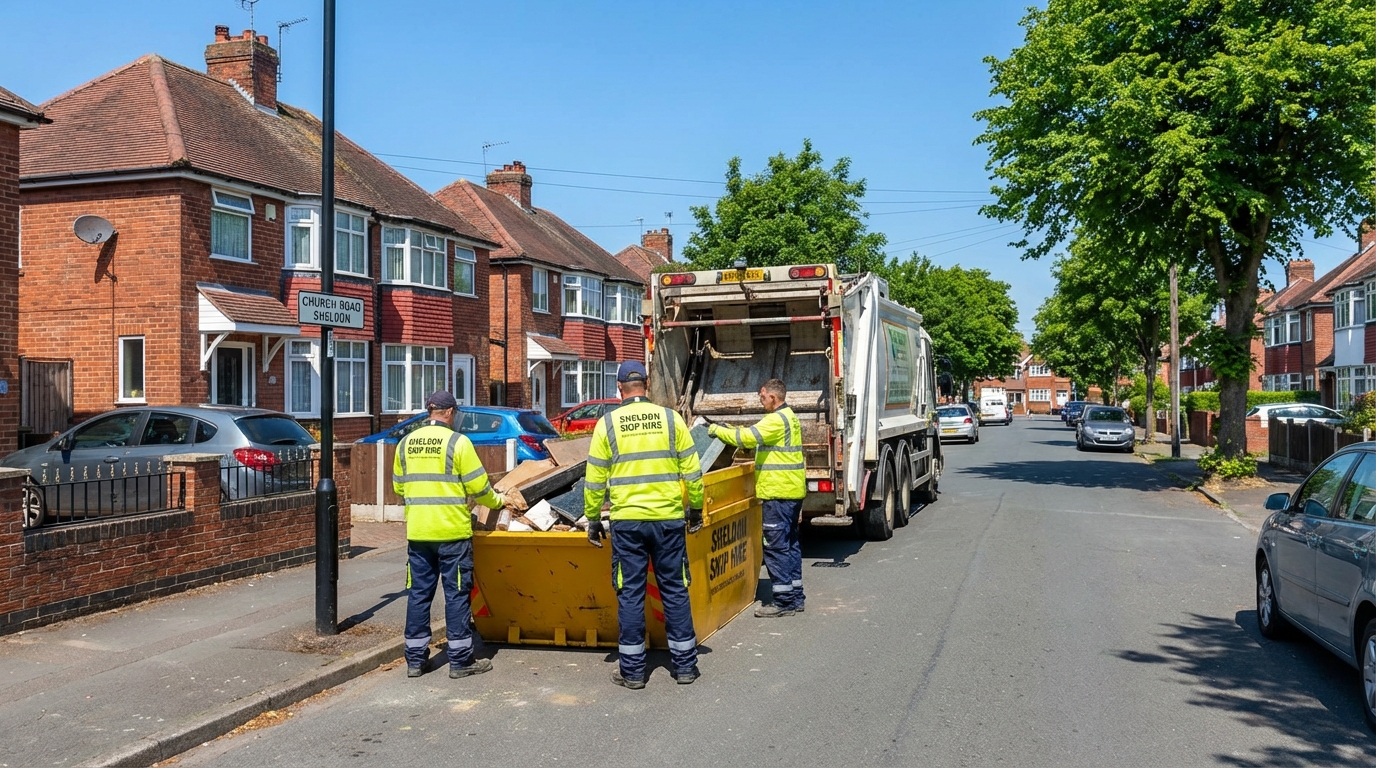 Professional Skip Hire team in Sheldon loading waste into van
