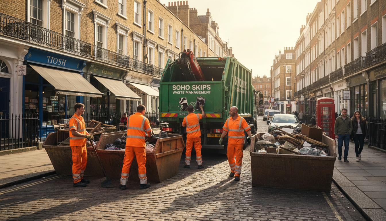 Professional Skip Hire team in Soho loading waste into van