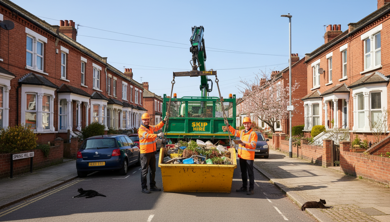 Professional Skip Hire team in Spring Hill loading waste into van