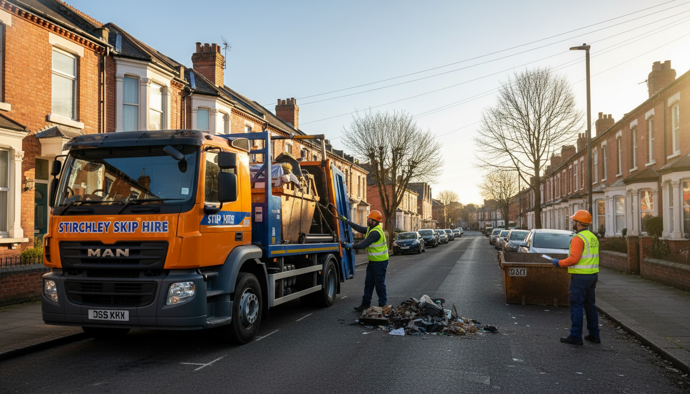 Professional Skip Hire team in Stirchley loading waste into van