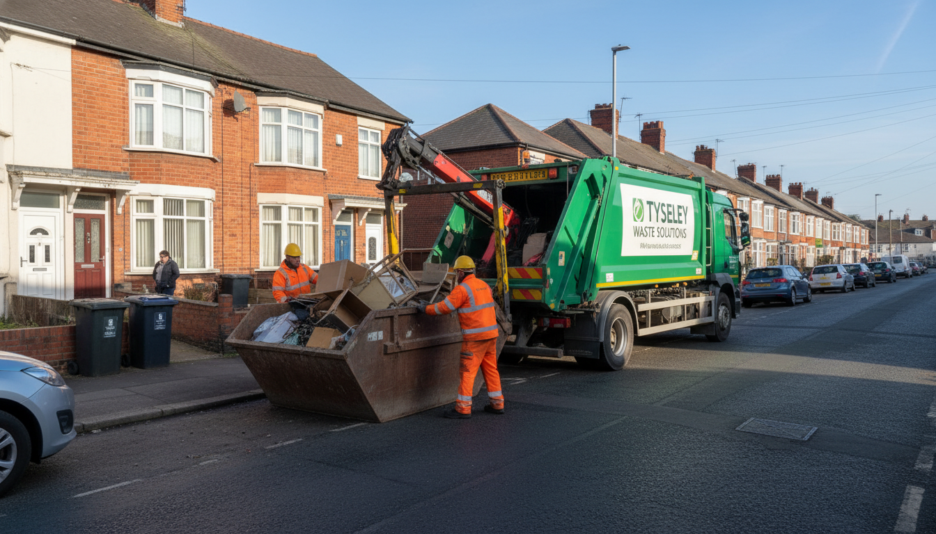 Professional Skip Hire team in Tyseley loading waste into van