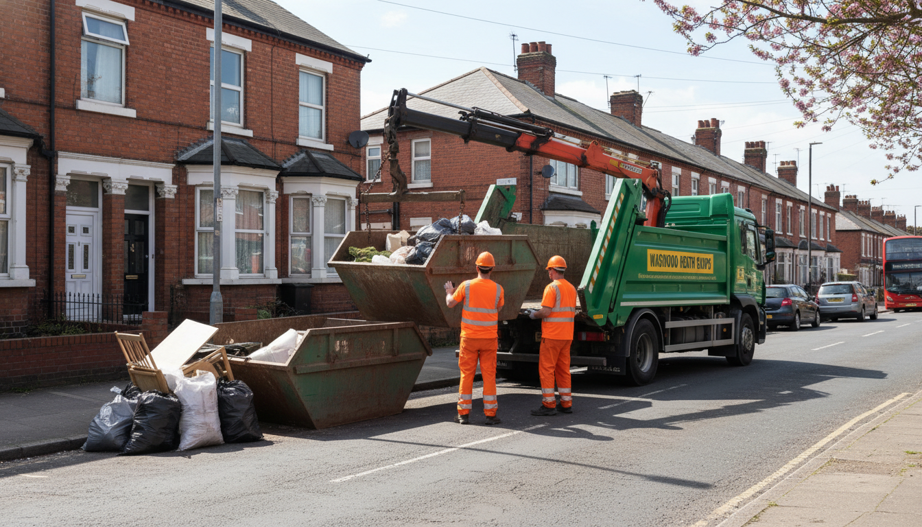 Professional Skip Hire team in Washwood Heath loading waste into van