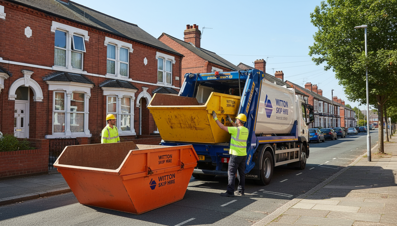 Professional Skip Hire team in Witton loading waste into van