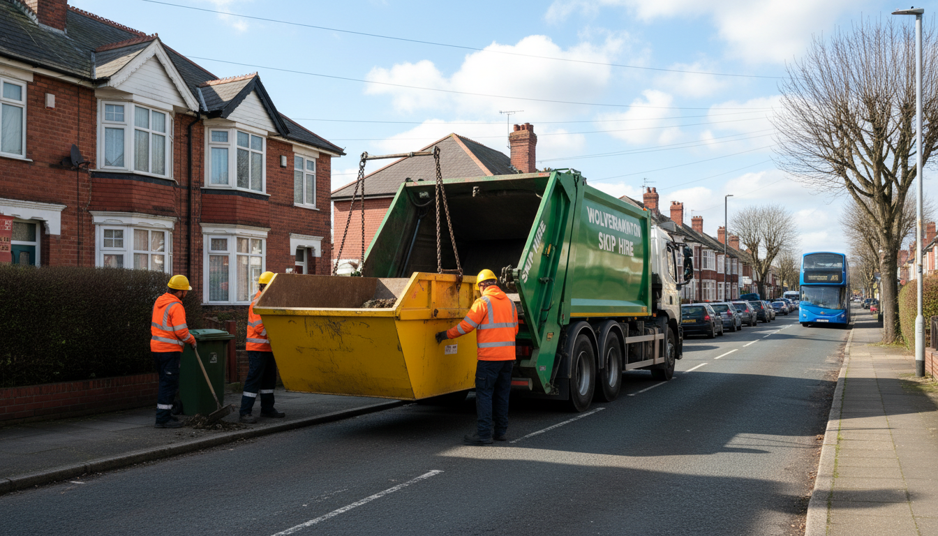 Professional Skip Hire team in Wolverhampton loading waste into van