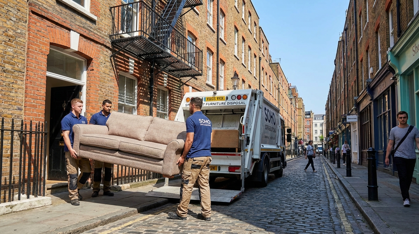 Professional Sofa Removal team in Soho loading waste into van