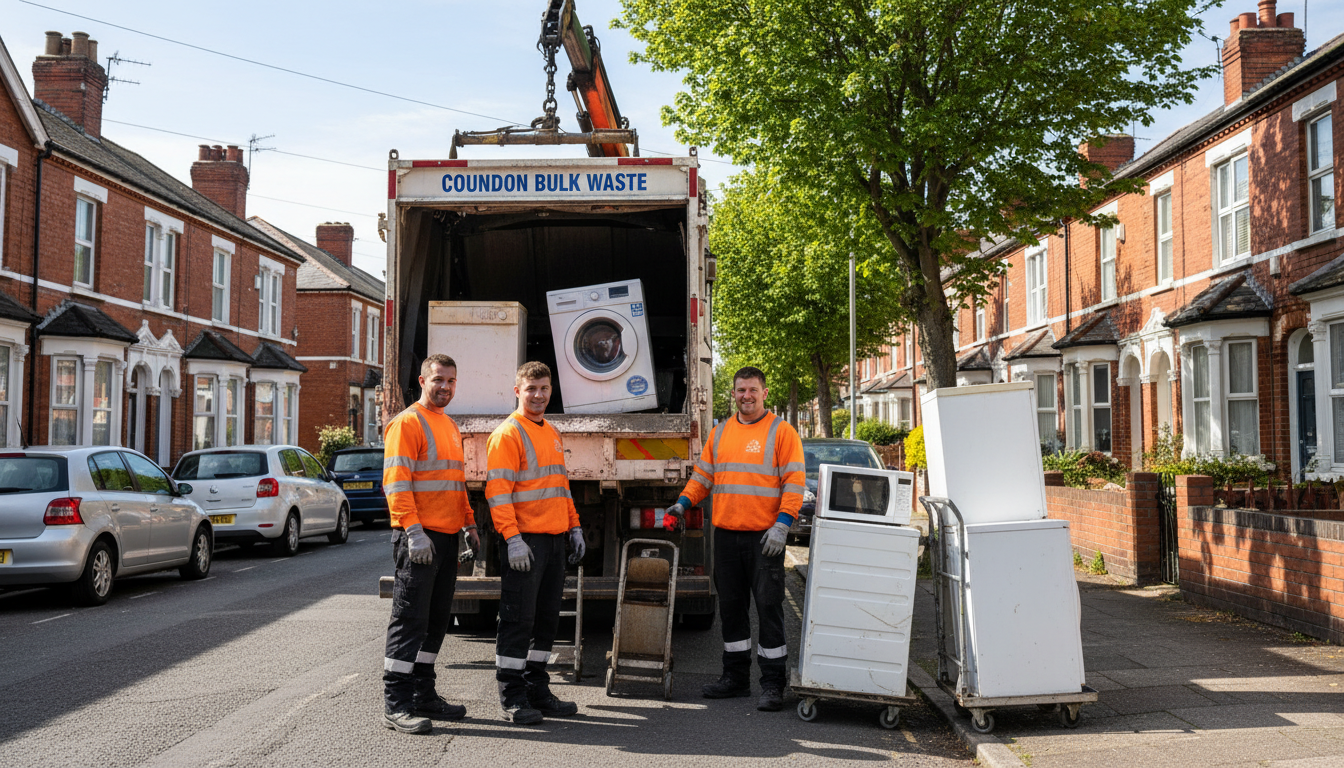 Professional White Goods Removal team in Coundon loading waste into van