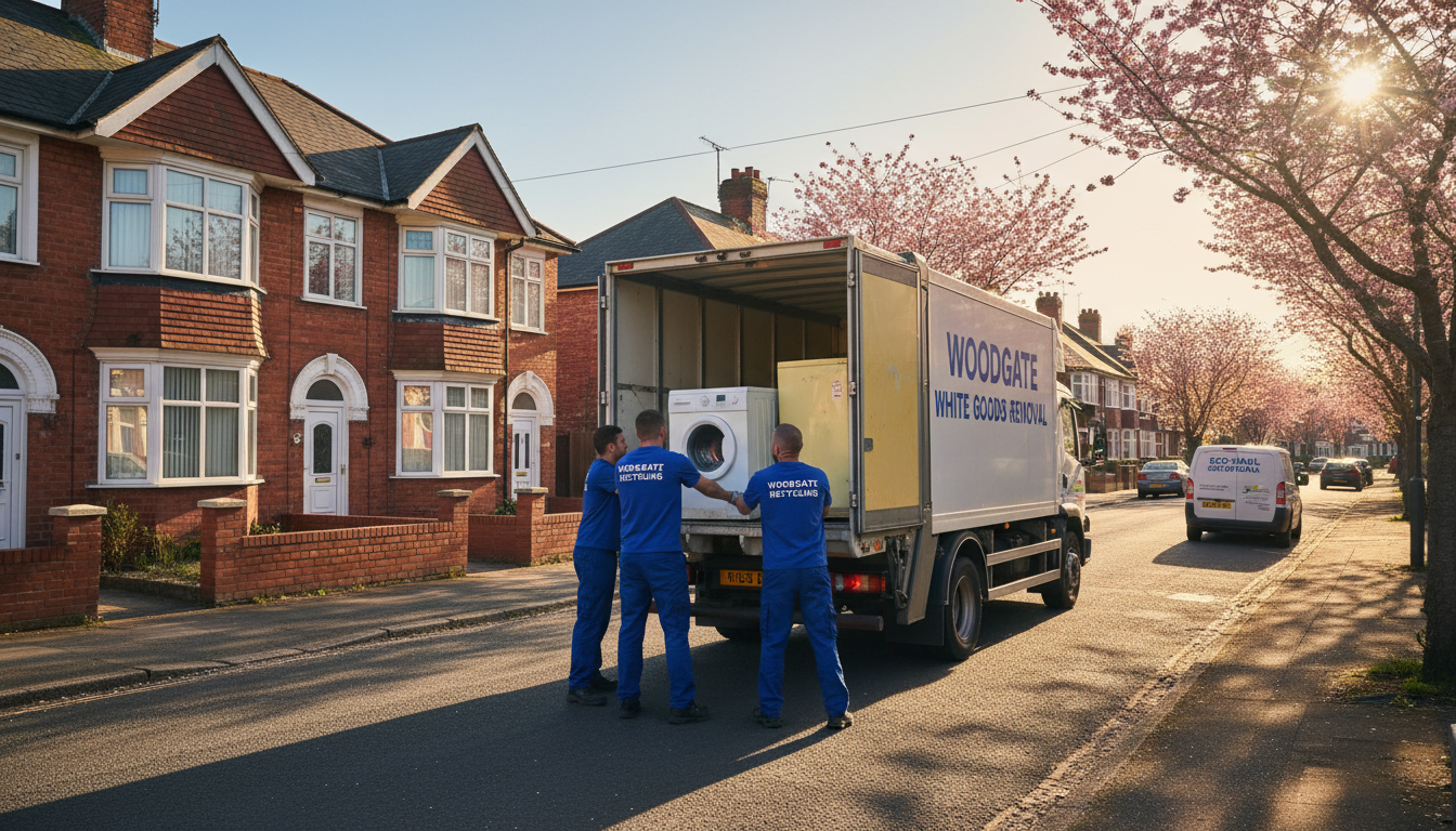 Professional White Goods Removal team in Woodgate loading waste into van