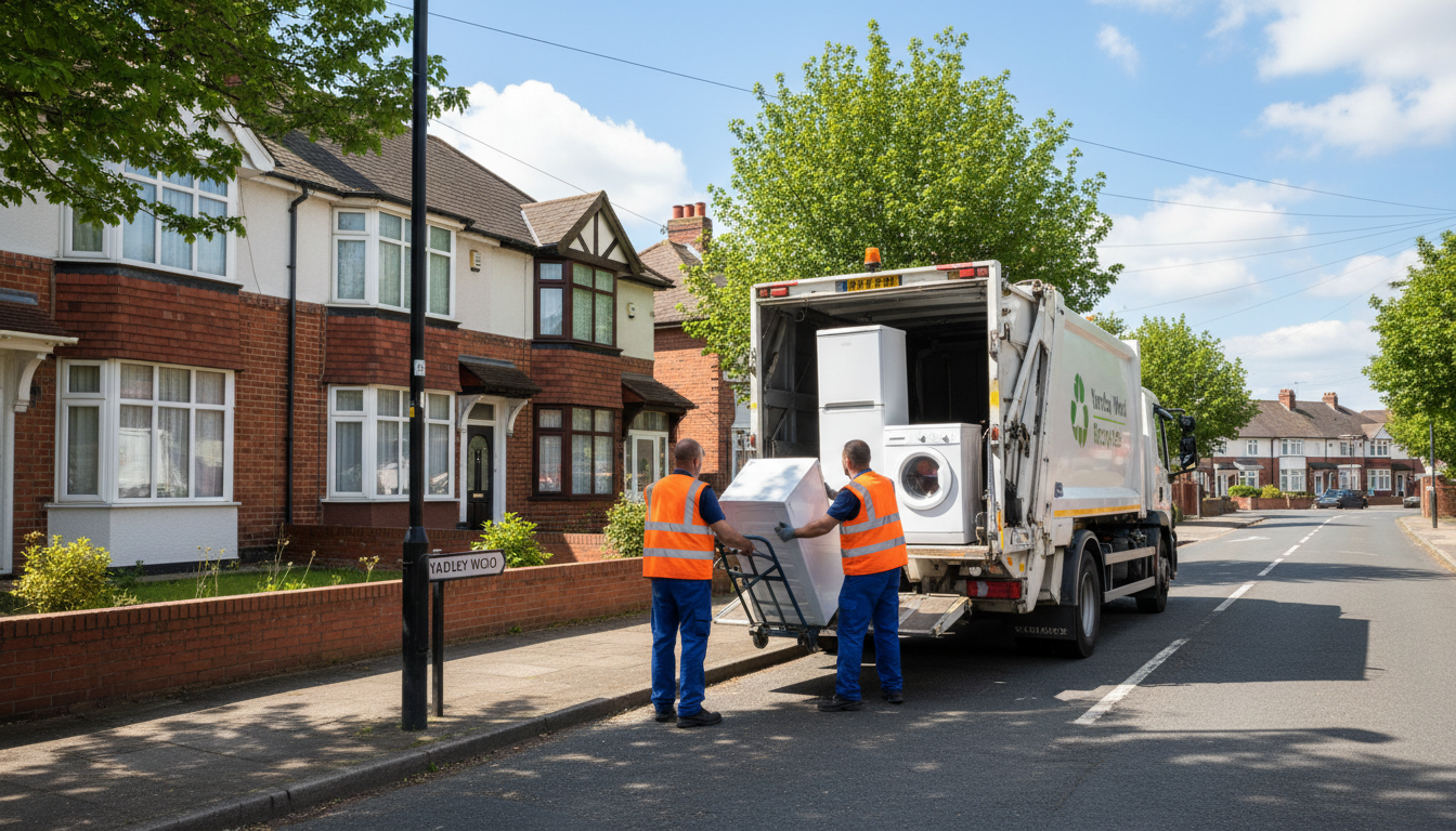 Professional White Goods Removal team in Yardley Wood loading waste into van